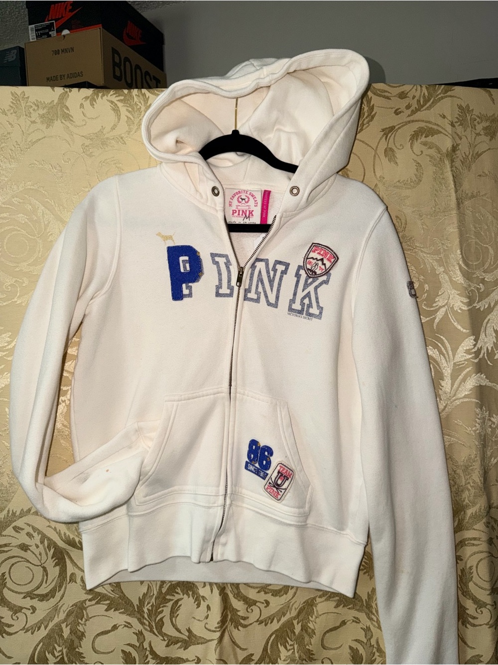 PINK Victoria's Secret Cream Hoodie with Pink Logo Accents
